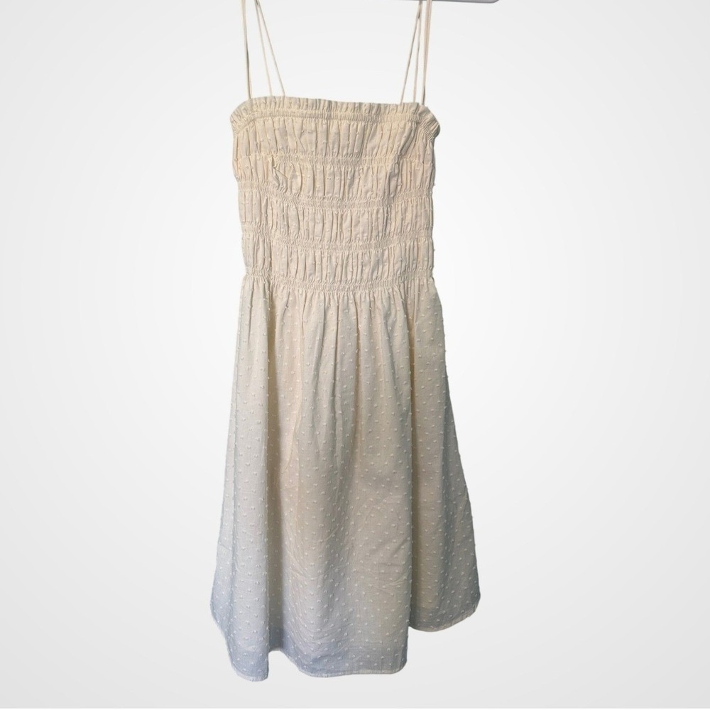 H&M Divided Swiss Dot Smocked Mini Dress Cream White Small NWT
